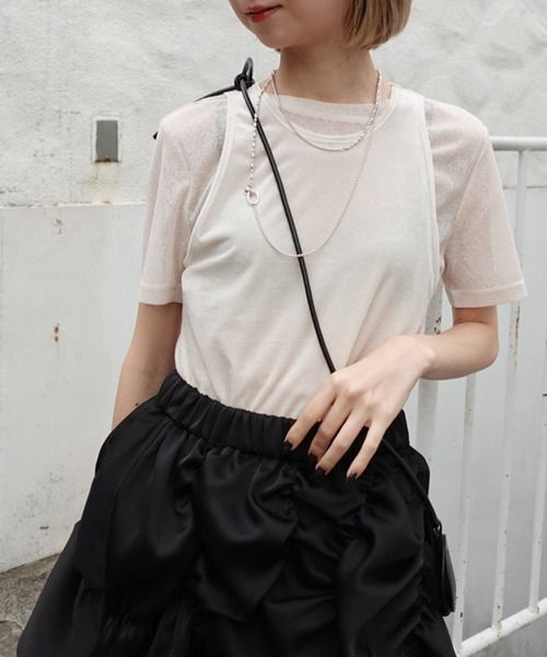 Ameri（アメリ） tシャツ 半袖 MEDI SHEER VELOUR SET TOP レディース