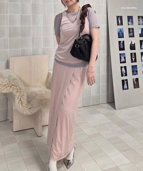 Ameri（アメリ） tシャツ 半袖 MEDI SHEER VELOUR SET TOP レディース