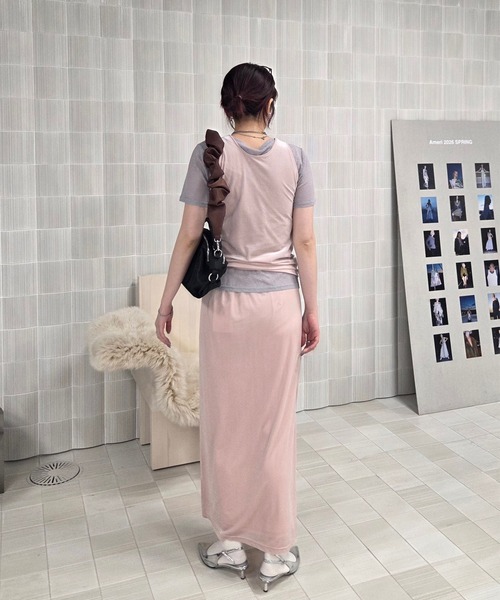 Ameri（アメリ） tシャツ 半袖 MEDI SHEER VELOUR SET TOP レディース