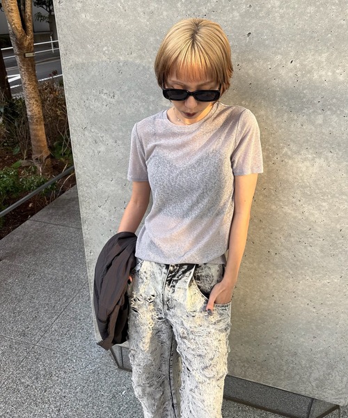 Ameri（アメリ） tシャツ 半袖 MEDI SHEER VELOUR SET TOP レディース