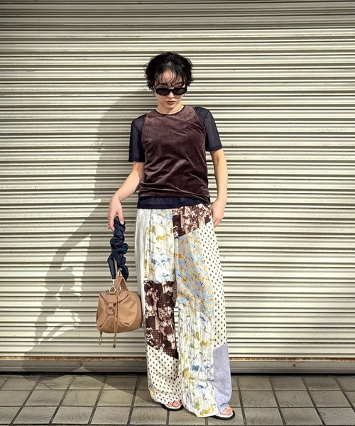Ameri（アメリ） tシャツ 半袖 MEDI SHEER VELOUR SET TOP レディース
