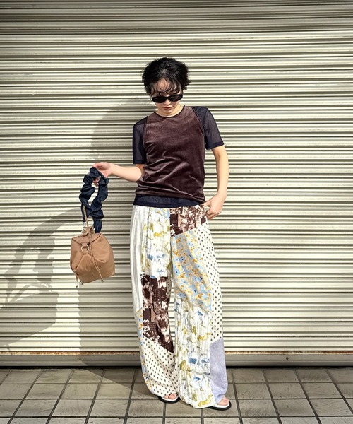 Ameri（アメリ） tシャツ 半袖 MEDI SHEER VELOUR SET TOP レディース