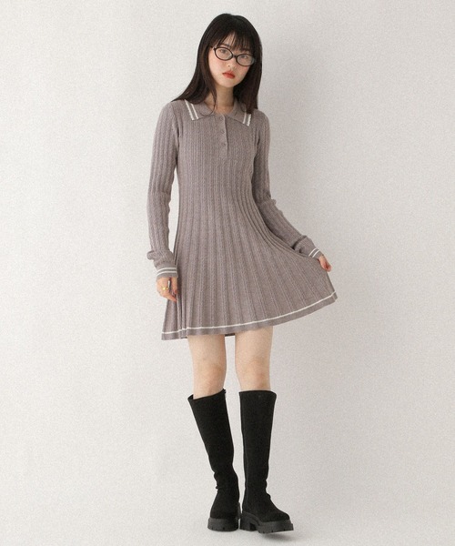 「Heather」 ニットワンピース FREE ネイビー レディース_画像3