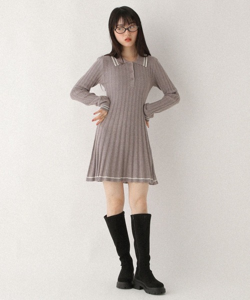 「Heather」 ニットワンピース FREE ネイビー レディース_画像4