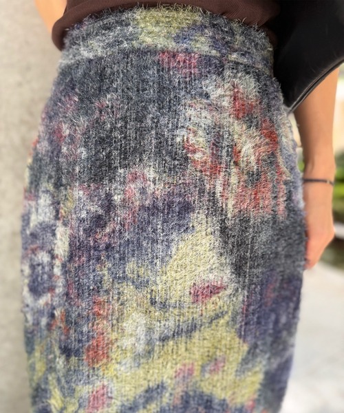 AMERI 花柄ブルーロングスカート M Ameri（アメリ） ロング スカート 夏 WOVEN PATTERN FLOWER SKIRT