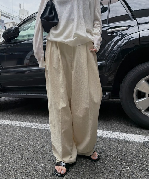 パンツ MEER.2025 TUCK WIDE NYLON PANTS(WHT) nananamoe（ナナナモエ） ワイドパンツ スラックス パンツ tuck wide