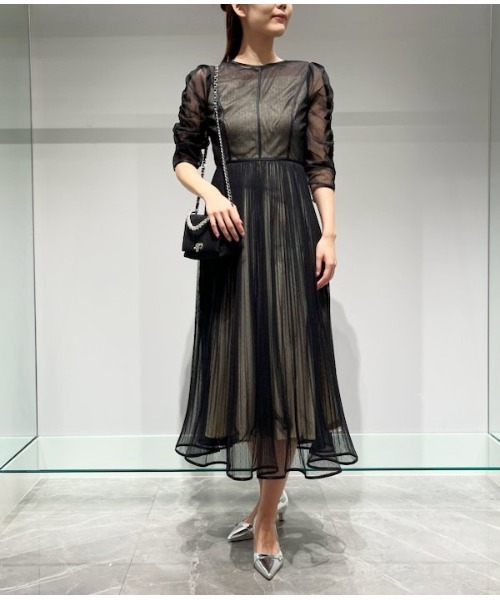 CELFORD 近年モデルドットチュール プリーツワンピース結婚式 お呼ばれ　M CELFORD」 7分袖ワンピース 36 グレー レディース 【公式通販】