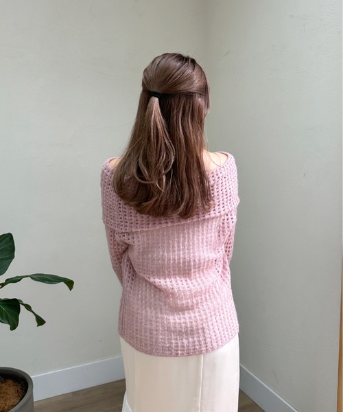 Olu. ニット セーター メッシュデザインオフショルダーニット