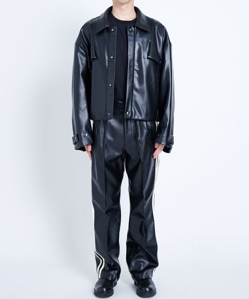 LiNoH ジャケット ライダースジャケット シンセティックレザーブルゾン 