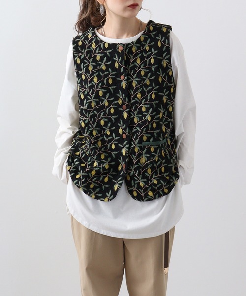ベスト ジレ EMAGO 街刺繍ベスト レディース Emago ベスト ジレ EMAGO 街刺繍ベスト レディース : ZOZOTOWN