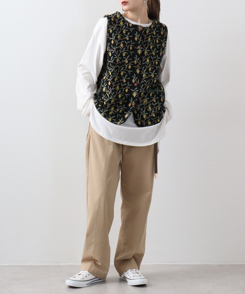 ベスト ジレ EMAGO スプーンとフォーク刺繍ベスト レディース Emago ベスト ジレ EMAGO スプーンとフォーク刺繍ベスト