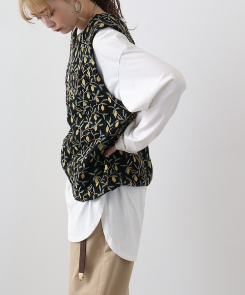 Emago ベスト ジレ EMAGO 2WAYレモン刺繍ベスト レディース