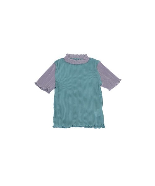 tシャツ メロウ プリーツ バイカラー トップス 半袖 ハイネック カットソー ツートーン レディース Uenui tシャツ メロウ プリーツ バイカラー トップス 半袖