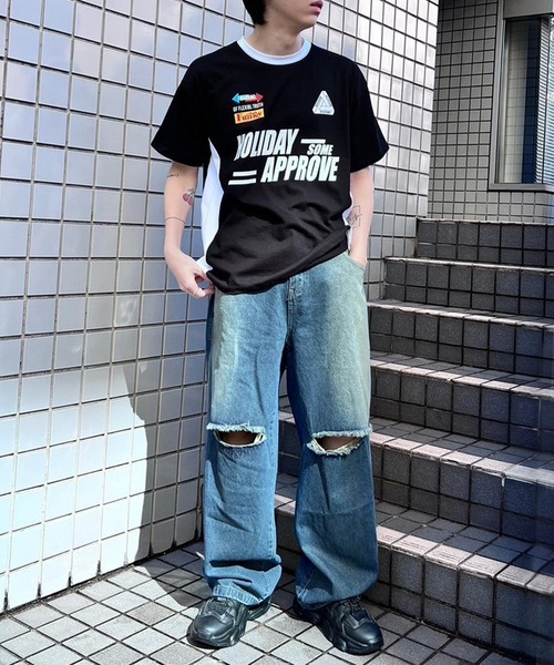 ジーンズ デニム デニムパンツ ワイドバギーダメージデニムパンツ レディース メンズ | ブランド登録なし | 04