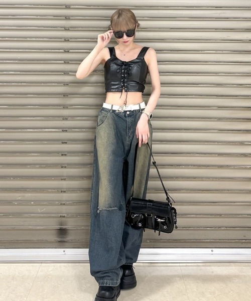 ジーンズ デニム デニムパンツ ワイドバギーダメージデニムパンツ レディース メンズ | ブランド登録なし | 08