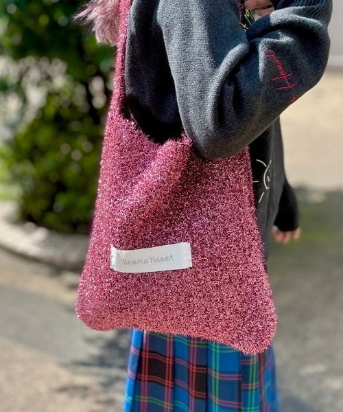 BEAMS HEART（ビームス ハート） トートバッグ ラメ ロゴ ニットバッグ