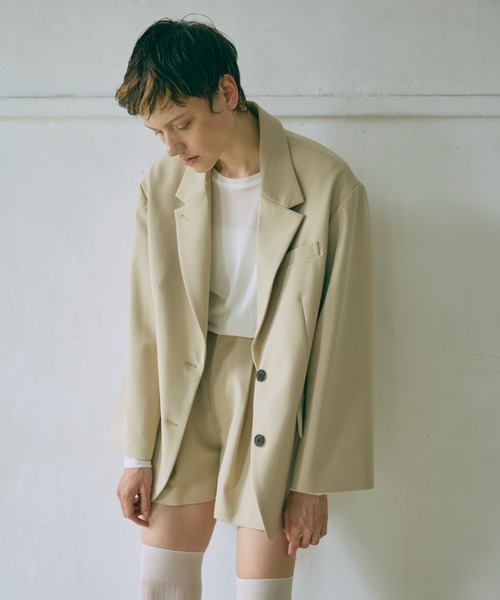 EN NEUME セットアップ Wide-Leg Jacket × Formed Tuck-Front Shorts 