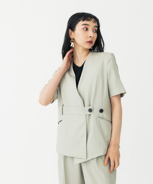 UNITED TOKYO ノーカラージャケット グレー　ユナイテッドトウキョウ バイカラーノーカラージャケット(2 BLUE GREY): : メンズ