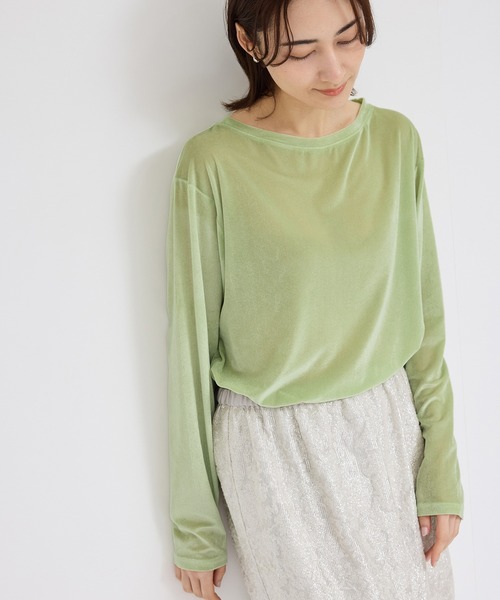 tシャツ シアーベロアクルーネックロングカットソー レディース