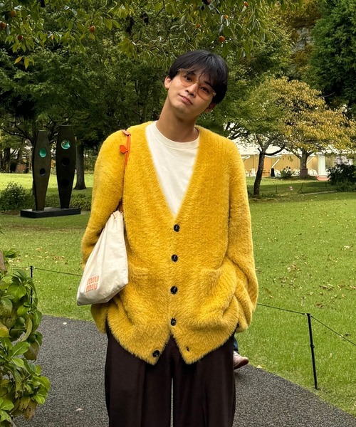Ballsey イエローコットンニット カーディガン Ballsey（ボールジィ） カーディガン ハイゲージコットン クルーネック