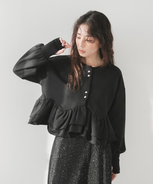 tシャツ 2way裾フリルショートトップス レディース