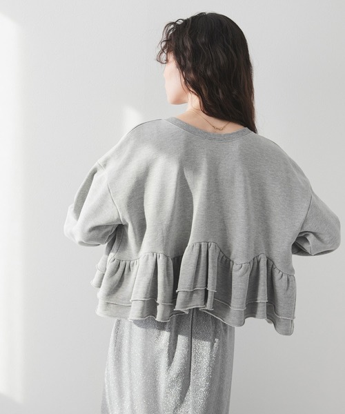 オブリ フリルトップス カットソー 半袖 フリル コンパクト F 杢グレー rectangle（レクタングル） tシャツ 2way裾フリルショートトップス