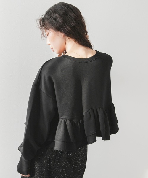 【4/6削除/完売品/メゾンスペシャル】 ショート丈フリルＴシャツ/黒 rectangle（レクタングル） tシャツ 2way裾フリルショートトップス