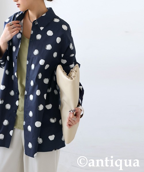 antiqua ブラウス シャツ ドット柄シャツ レディース メンズ