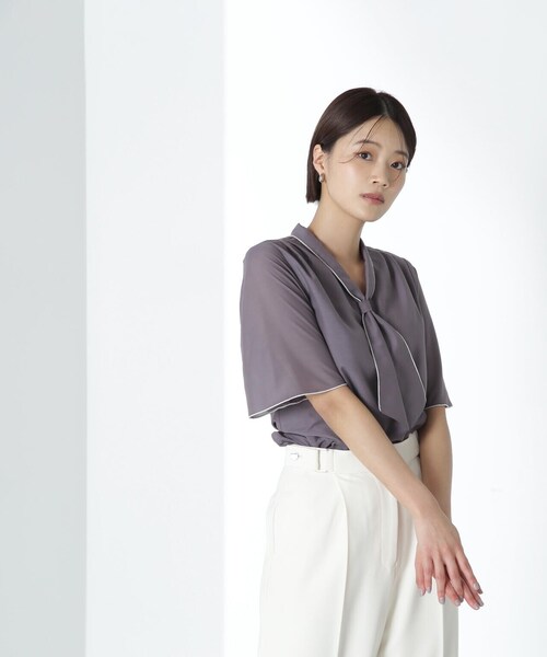 「NATURAL BEAUTY BASIC」 7分袖ブラウス SMALL チャコールグレー レディース NATURAL BEAUTY BASIC 「NATURAL BASIC」 半袖ブラウス SMALL