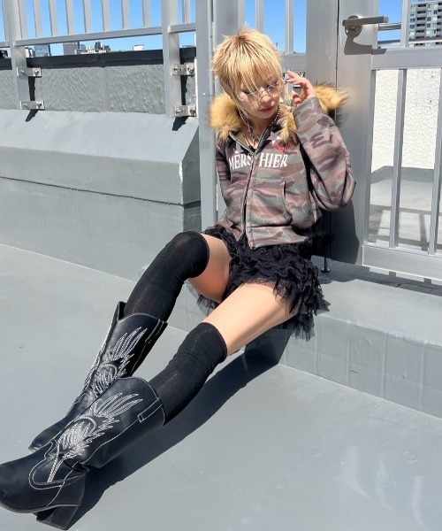 XU パーカー 「Never mind the XU」camouflage fur hood zipup hoodie