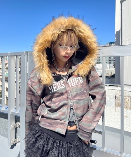 XUパーカーy2k XU パーカー 「Never mind the XU」fur hoodie / 「ネバーマインド ザ