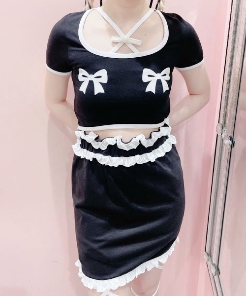 lilLilly（リルリリー） スカート バイカラーフリルタイトスカート