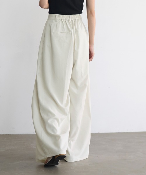 hellam パンツ クレープ タックワイドパンツ レディース