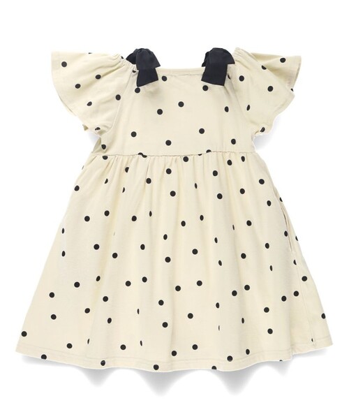 Bee des ワンピース 袖フリル×リボン肩あき半袖ワンピ キッズ