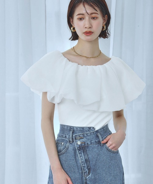 ブラウス シャツ ローンオフショルブラウス レディース Heather ブラウス シャツ シアーオフショルデザインブラウス
