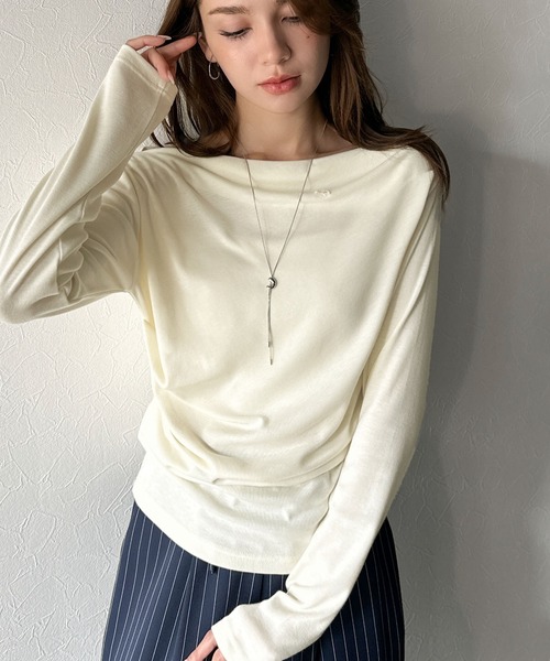 tシャツ 「mily bilet」アシメデザインで美しく。シェルボタン使いドレープカットソー（長袖） レディース | mily bilet | 08