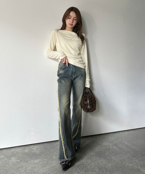 tシャツ 「mily bilet」アシメデザインで美しく。シェルボタン使いドレープカットソー（長袖） レディース | mily bilet | 11