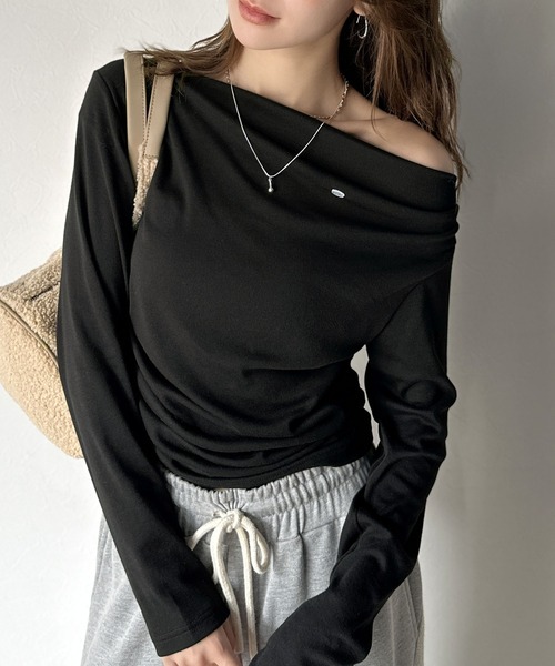 tシャツ 「mily bilet」アシメデザインで美しく。シェルボタン使いドレープカットソー（長袖） レディース | mily bilet | 15