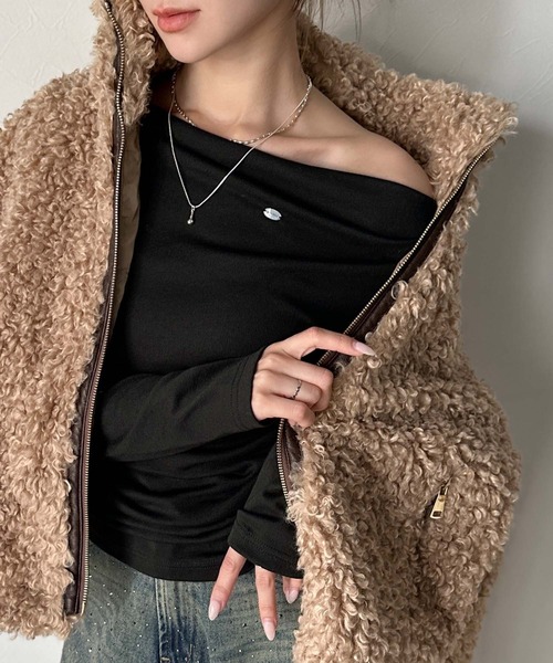 tシャツ 「mily bilet」アシメデザインで美しく。シェルボタン使いドレープカットソー（長袖） レディース | mily bilet | 18