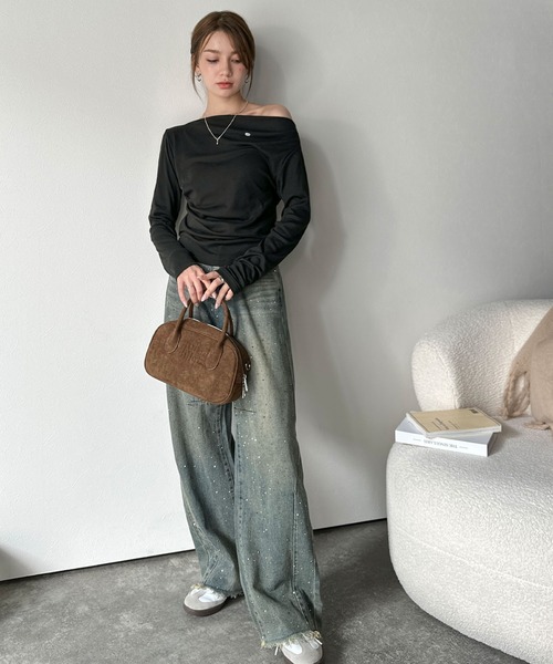 tシャツ 「mily bilet」アシメデザインで美しく。シェルボタン使いドレープカットソー（長袖） レディース | mily bilet | 14