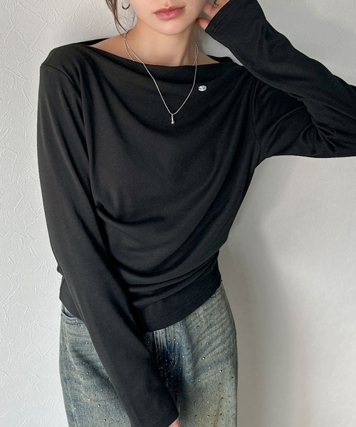tシャツ 「mily bilet」アシメデザインで美しく。シェルボタン使いドレープカットソー（長袖） レディース | mily bilet | 12