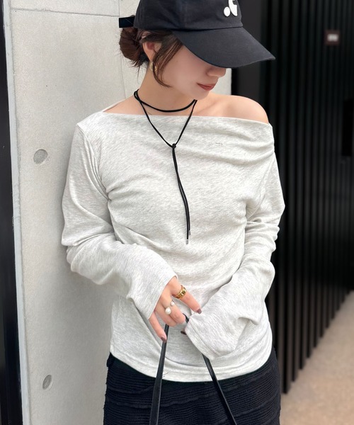 tシャツ 「mily bilet」アシメデザインで美しく。シェルボタン使いドレープカットソー（長袖） レディース | mily bilet | 20