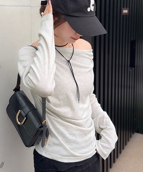 tシャツ 「mily bilet」アシメデザインで美しく。シェルボタン使いドレープカットソー（長袖） レディース | mily bilet | 22