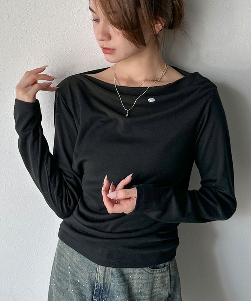 tシャツ 「mily bilet」アシメデザインで美しく。シェルボタン使いドレープカットソー（長袖） レディース | mily bilet | 13