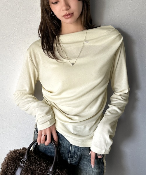 tシャツ 「mily bilet」アシメデザインで美しく。シェルボタン使いドレープカットソー（長袖） レディース | mily bilet | 06