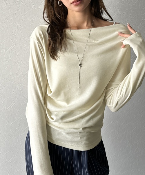 tシャツ 「mily bilet」アシメデザインで美しく。シェルボタン使いドレープカットソー（長袖） レディース | mily bilet | 05
