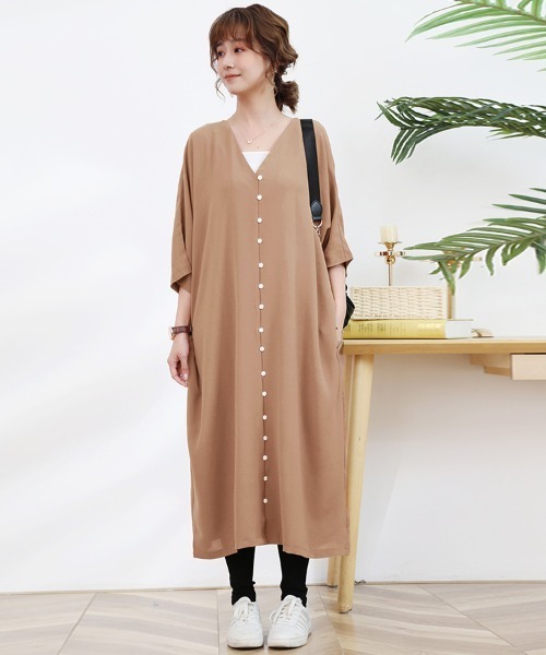 ワンピース Vネックフロントボタンロングワンピース : ZOZOTOWN Yahoo