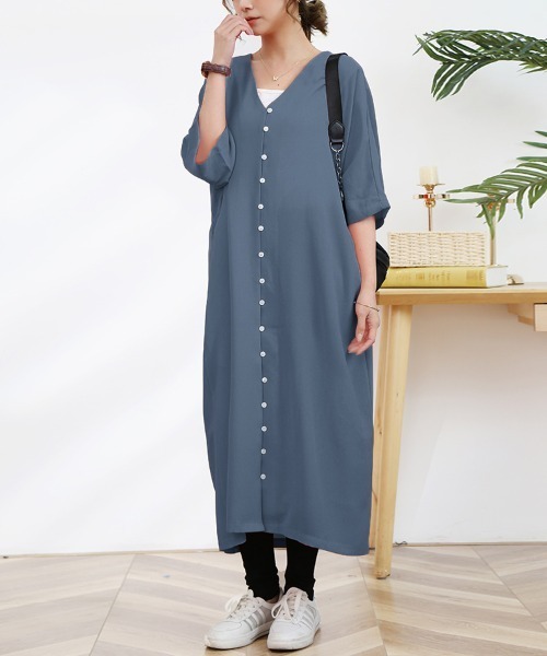 ワンピース Vネックフロントボタンロングワンピース : ZOZOTOWN Yahoo