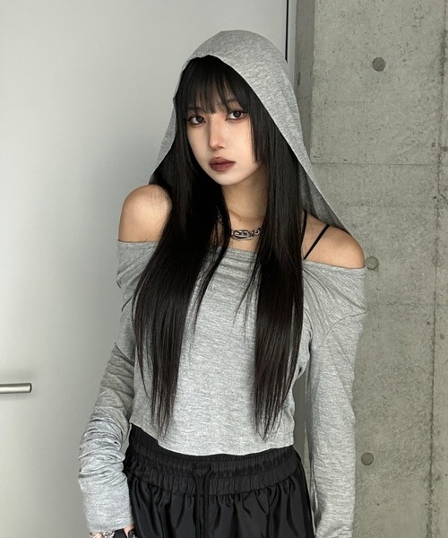 tシャツ オフショルダーフーディートップス レディース