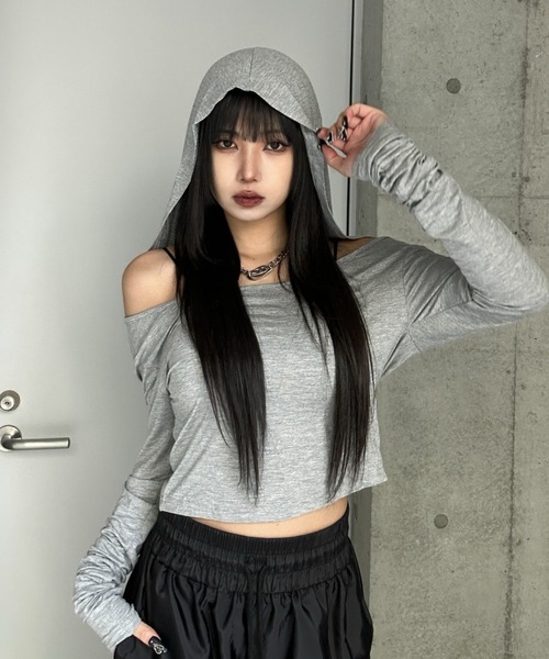 KsG tシャツ オフショルダーフーディートップス レディース : ZOZOTOWN